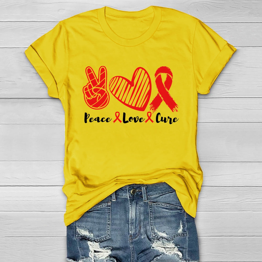 Peace Love Cure Red Ribbon Healthwear T-shirt