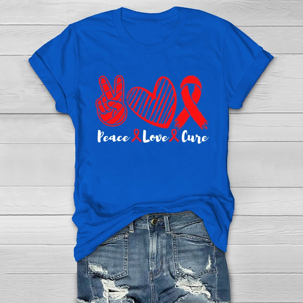 Peace Love Cure Red Ribbon Healthwear T-shirt