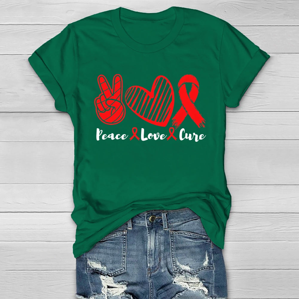 Peace Love Cure Red Ribbon Healthwear T-shirt