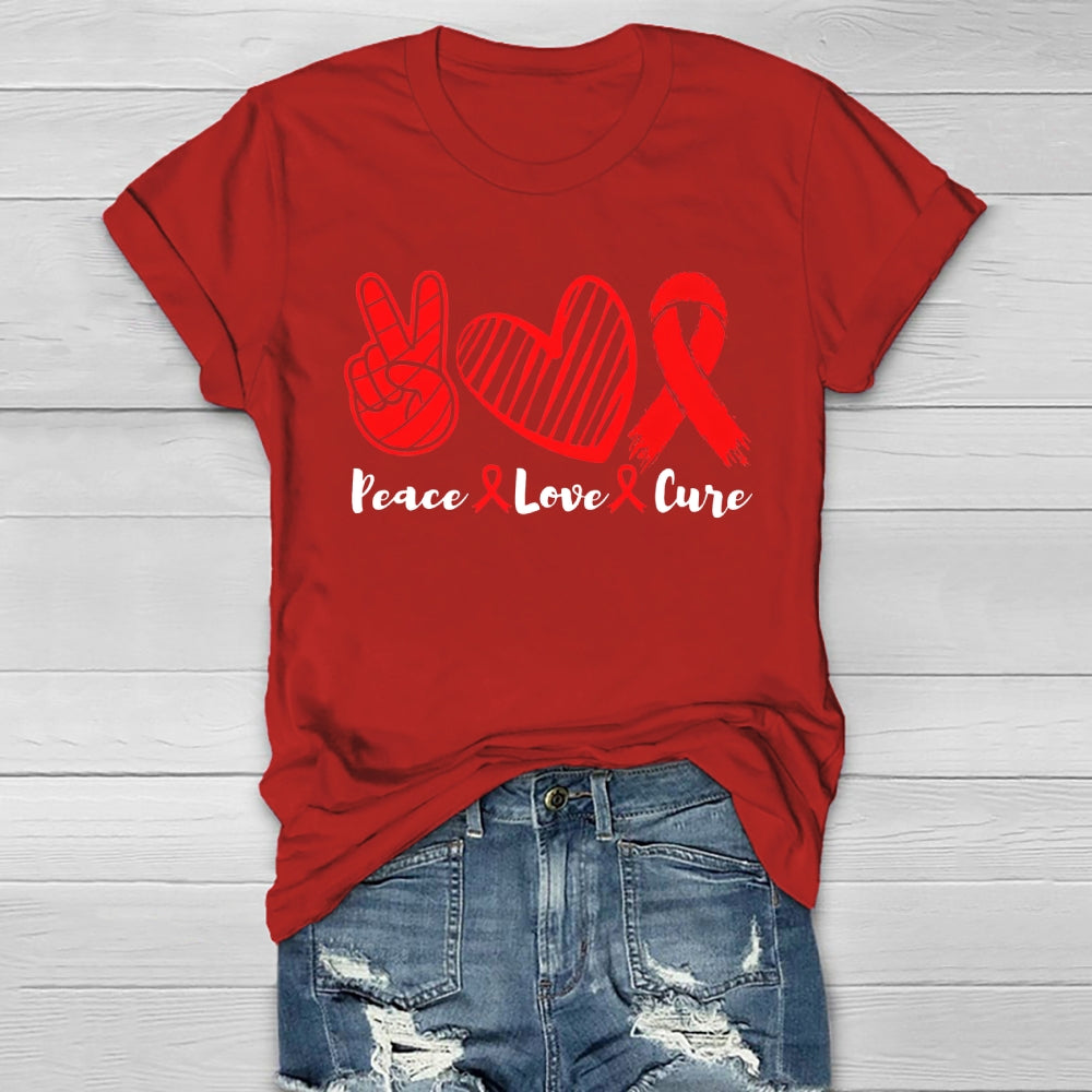 Peace Love Cure Red Ribbon Healthwear T-shirt