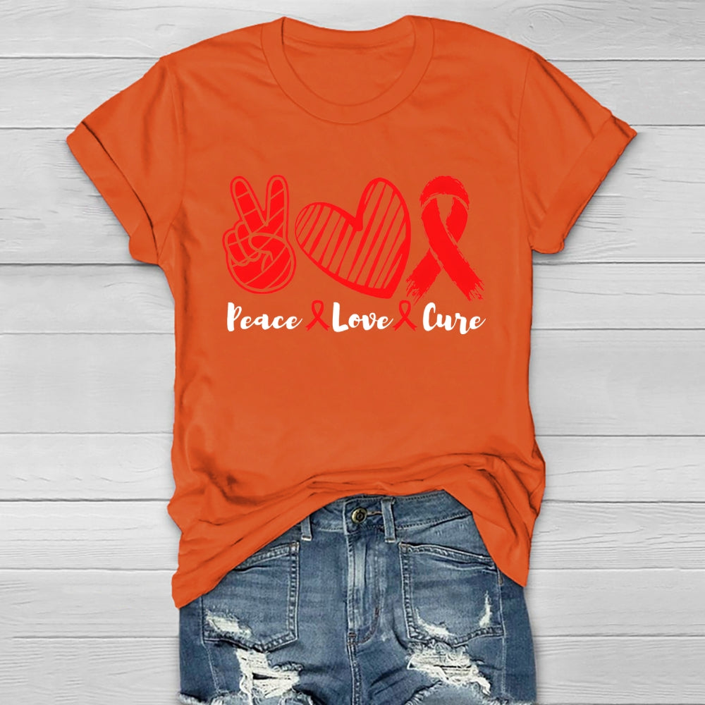Peace Love Cure Red Ribbon Healthwear T-shirt