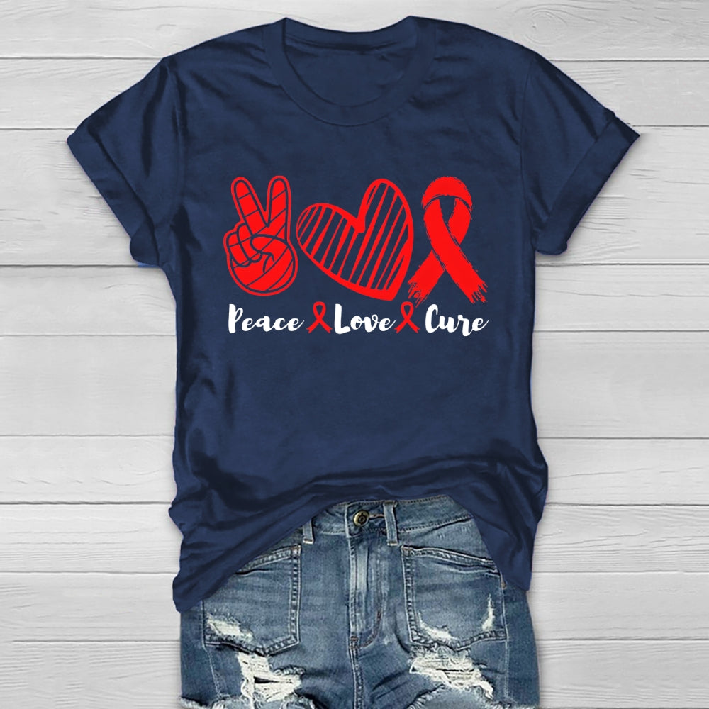 Peace Love Cure Red Ribbon Healthwear T-shirt