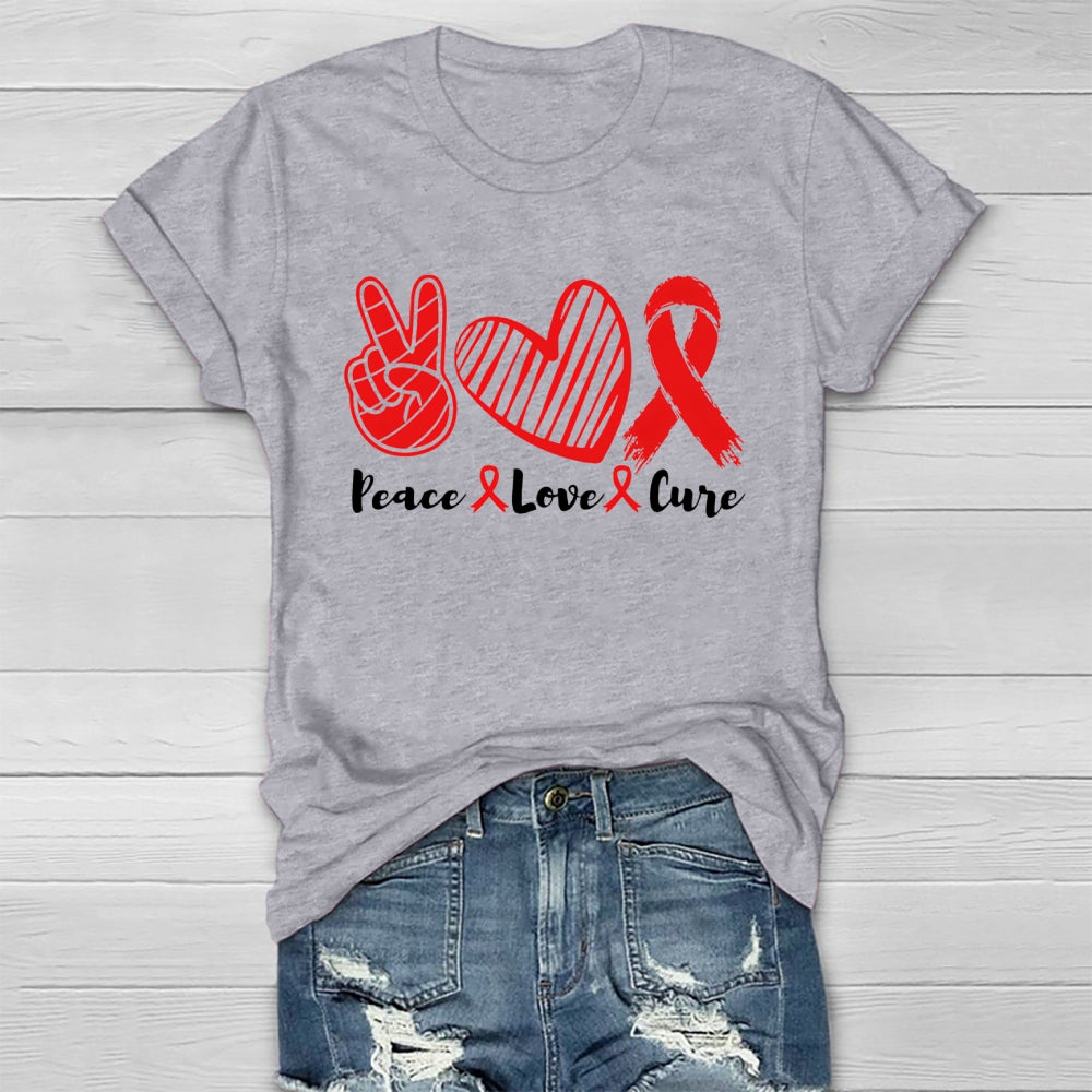 Peace Love Cure Red Ribbon Healthwear T-shirt