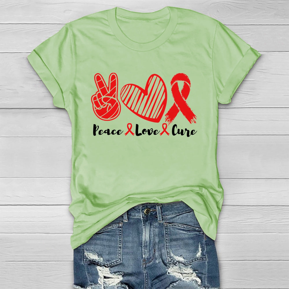 Peace Love Cure Red Ribbon Healthwear T-shirt