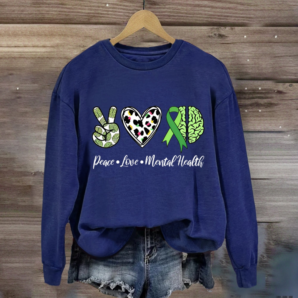 Peace Love Mental Health Green Brain Sweatshirt