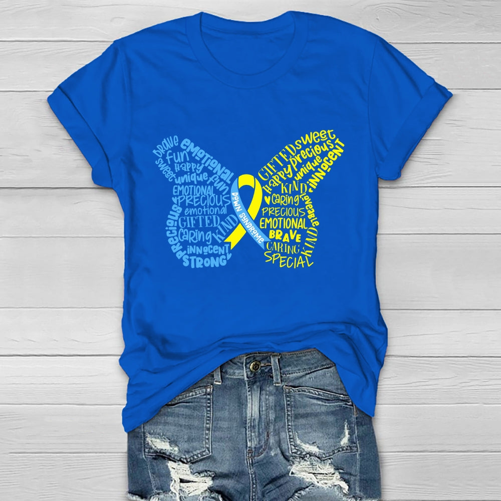 Down Syndrome Awareness Butterfly Letters Healthwear T-shirt