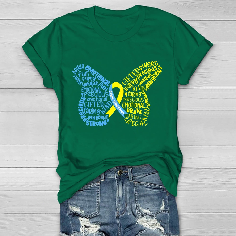 Down Syndrome Awareness Butterfly Letters Healthwear T-shirt