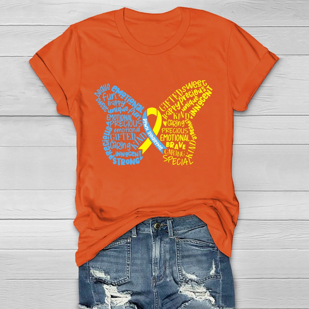 Down Syndrome Awareness Butterfly Letters Healthwear T-shirt