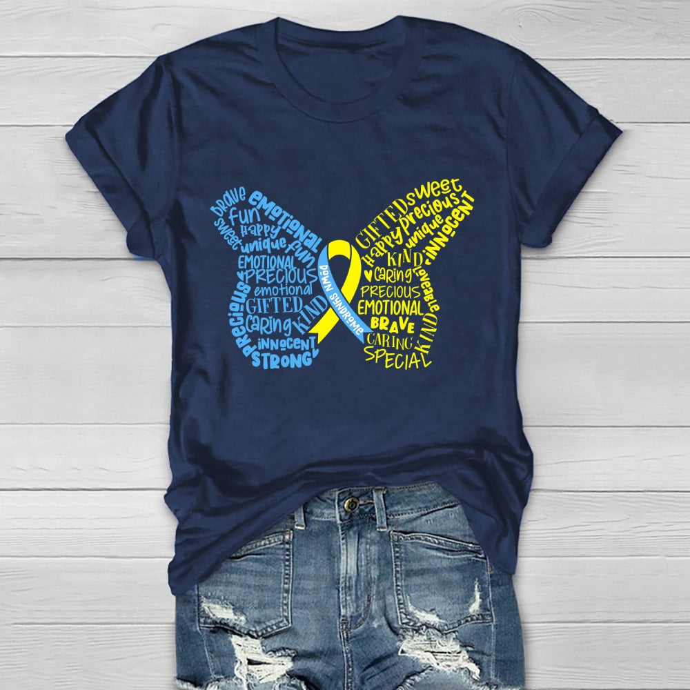 Down Syndrome Awareness Butterfly Letters Healthwear T-shirt