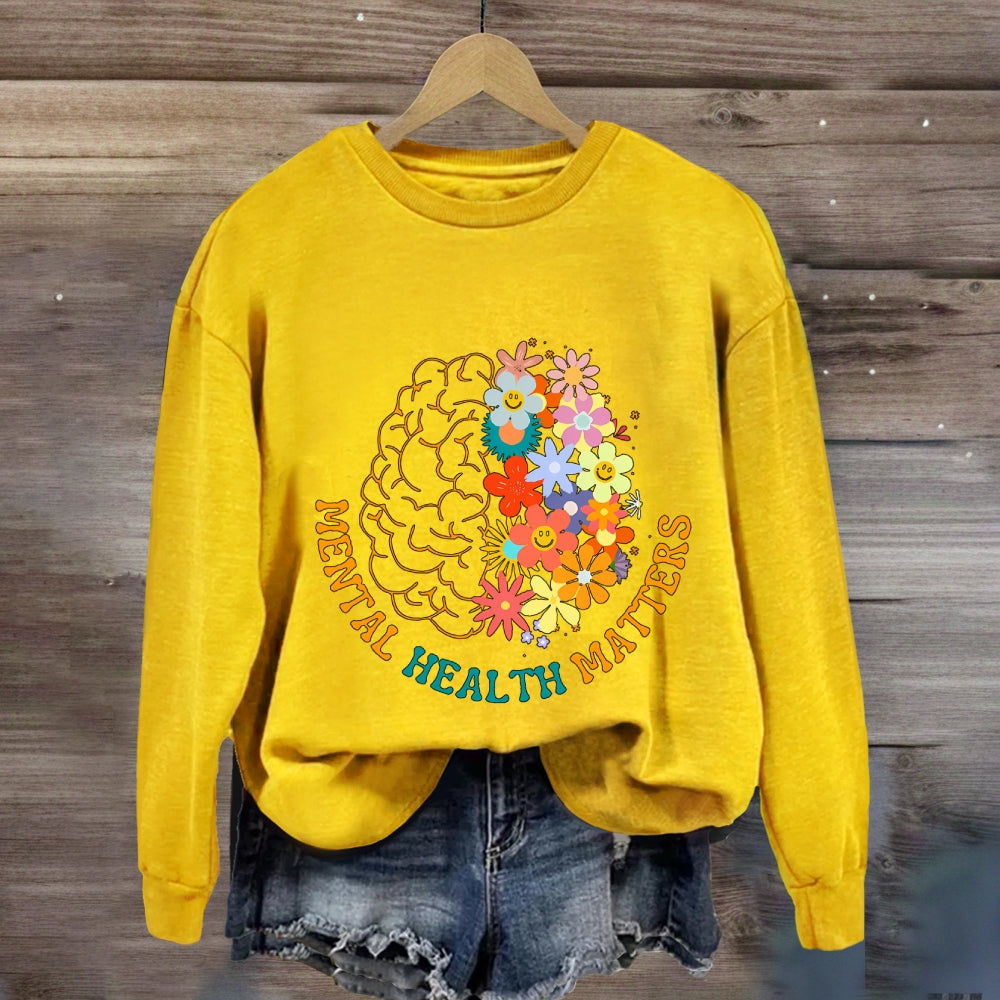 Mental Health Matters Brain Floral Sweatshirt