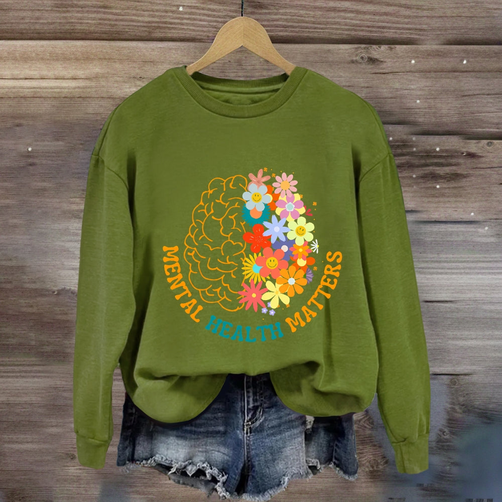 Mental Health Matters Brain Floral Sweatshirt