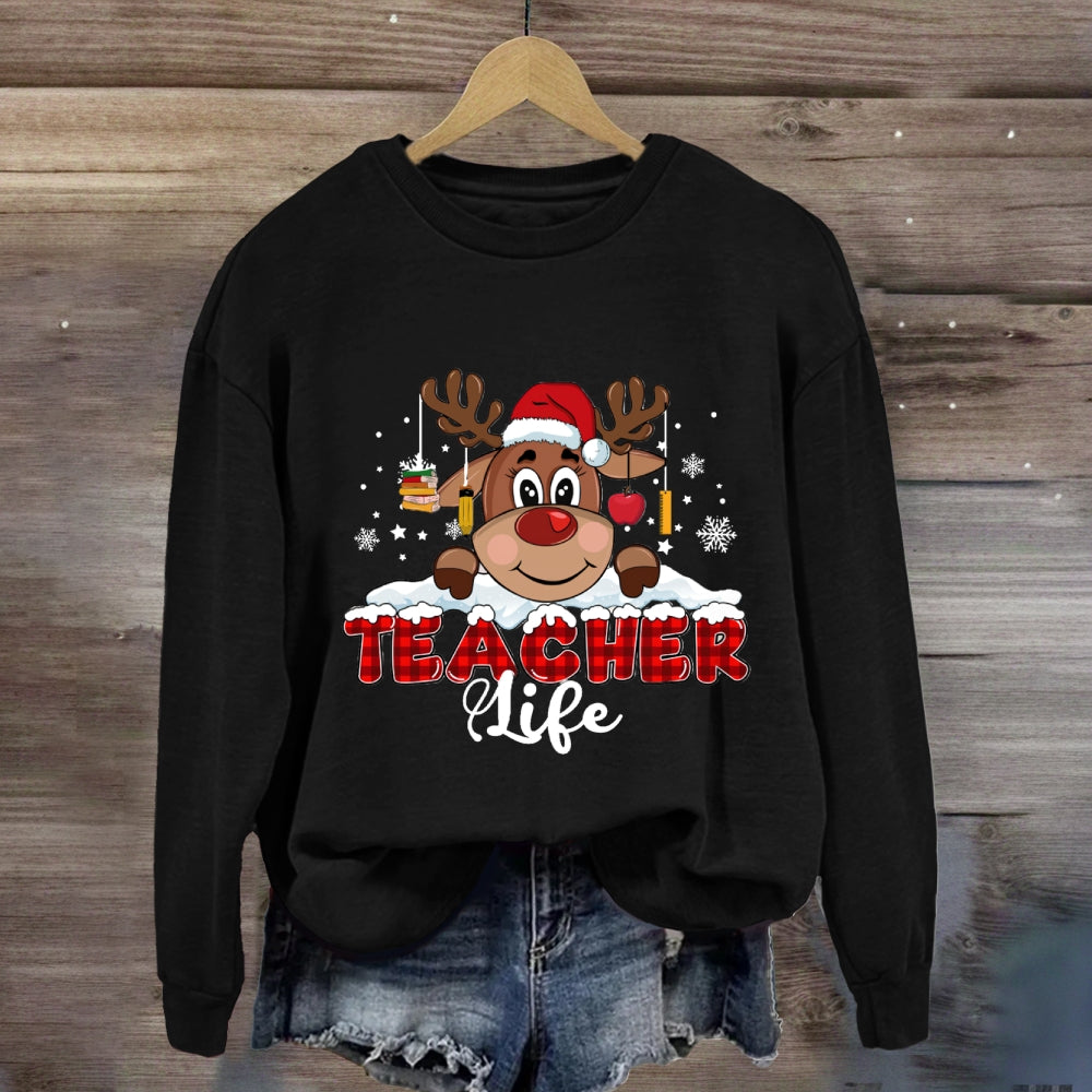 Christmas Red Plaid Teacher Life Sweatshirt