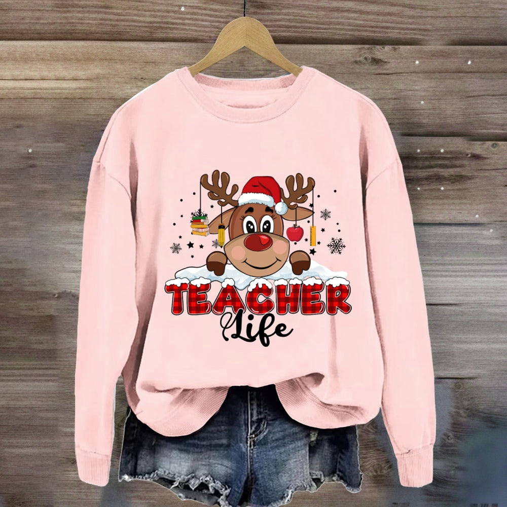 Christmas Red Plaid Teacher Life Sweatshirt