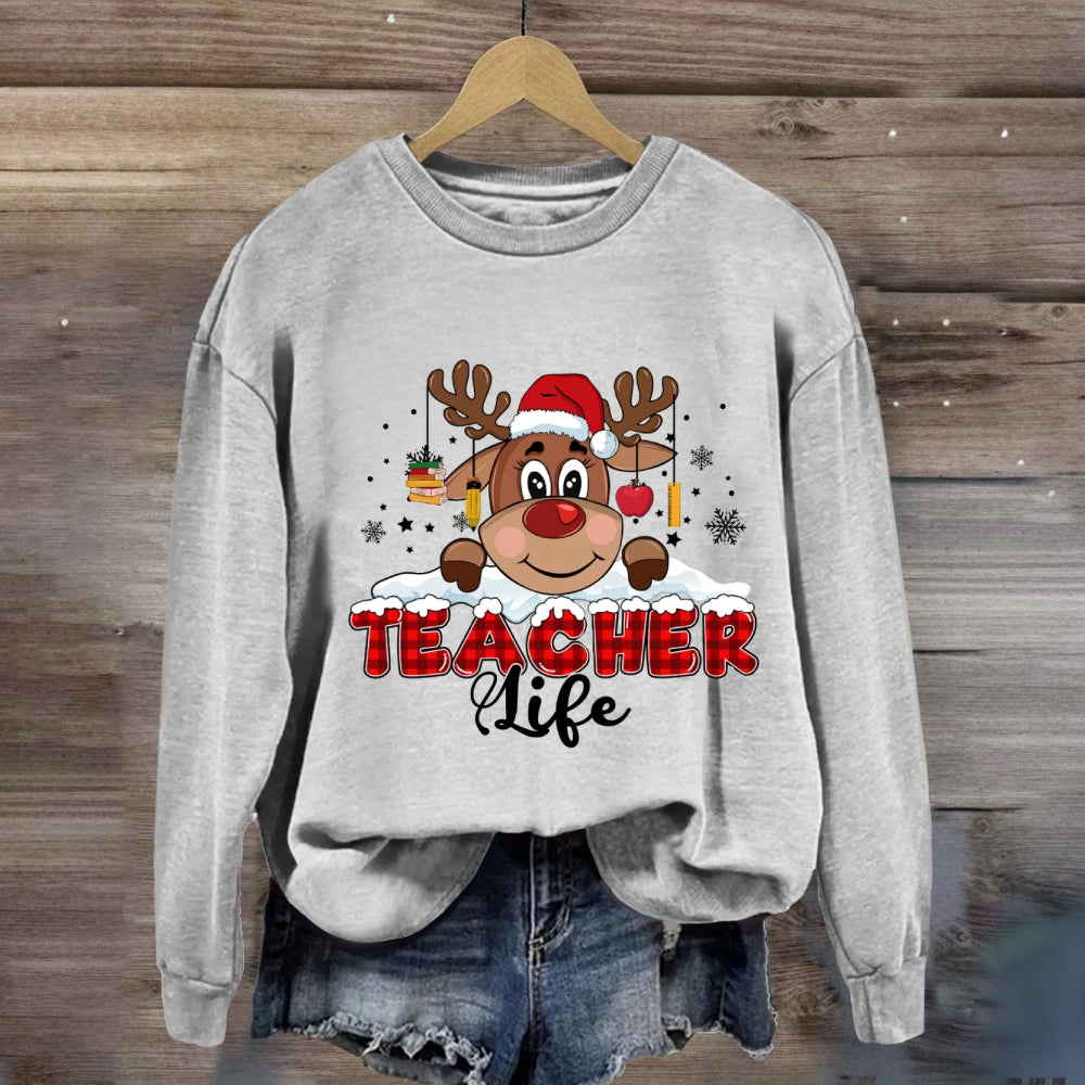 Christmas Red Plaid Teacher Life Sweatshirt
