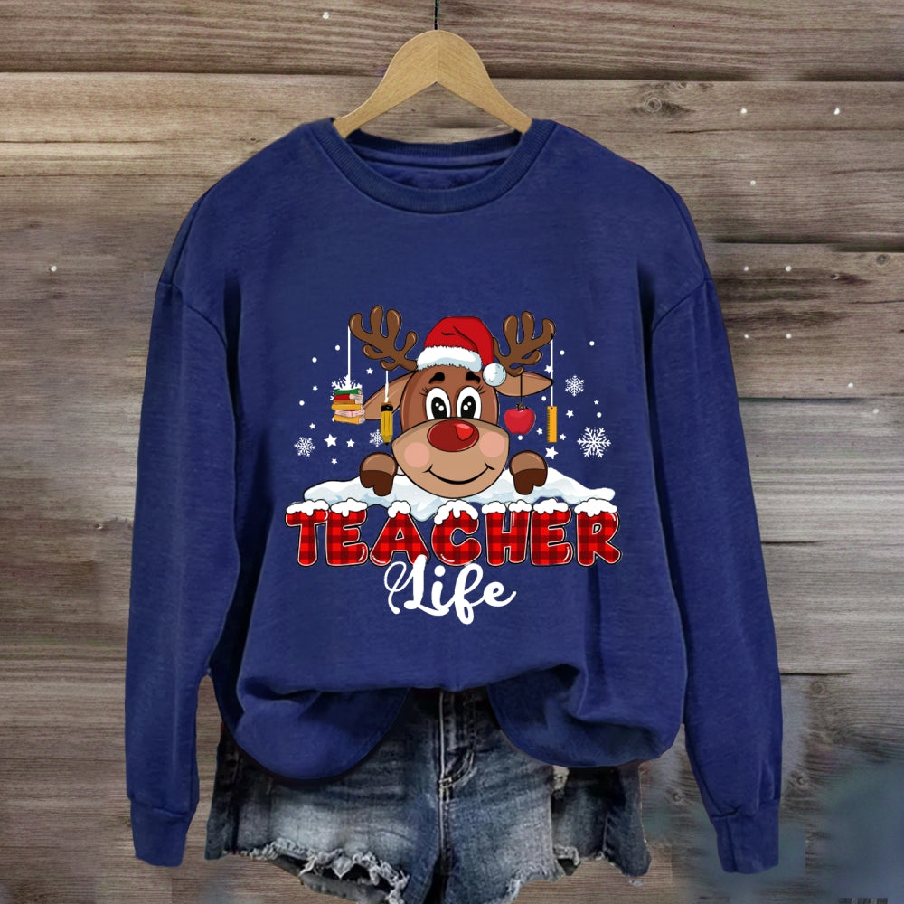 Christmas Red Plaid Teacher Life Sweatshirt