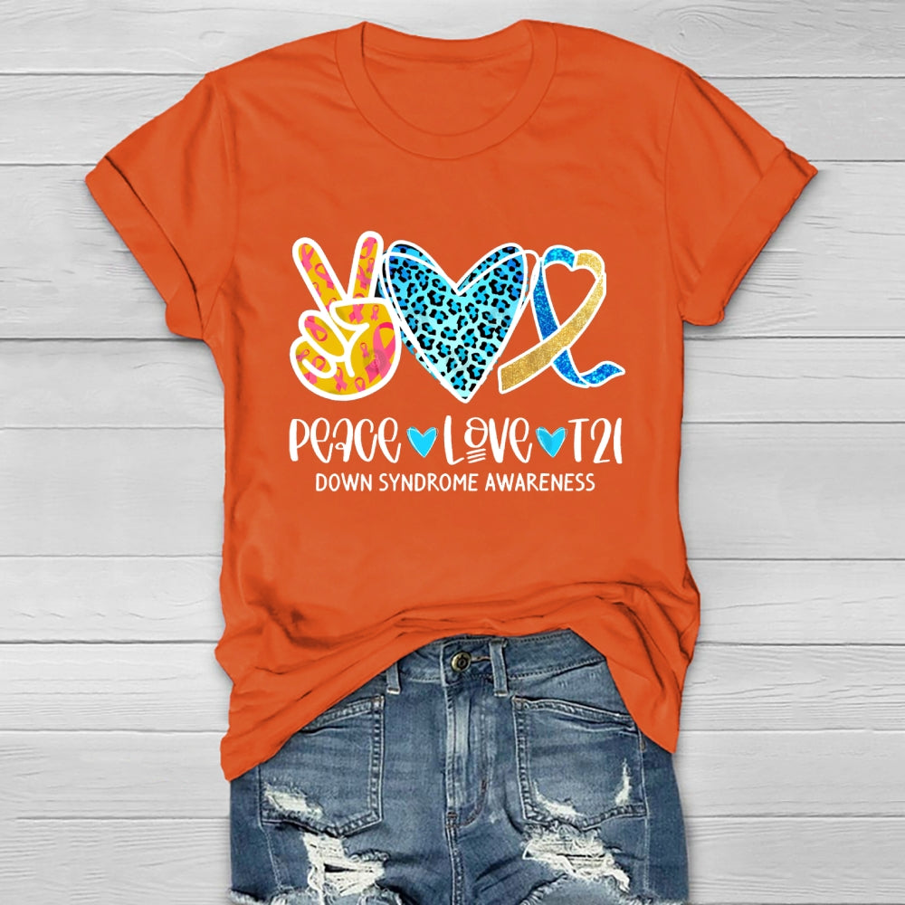 Peace Love T21 Down Syndrome Awareness Healthwear T-shirt