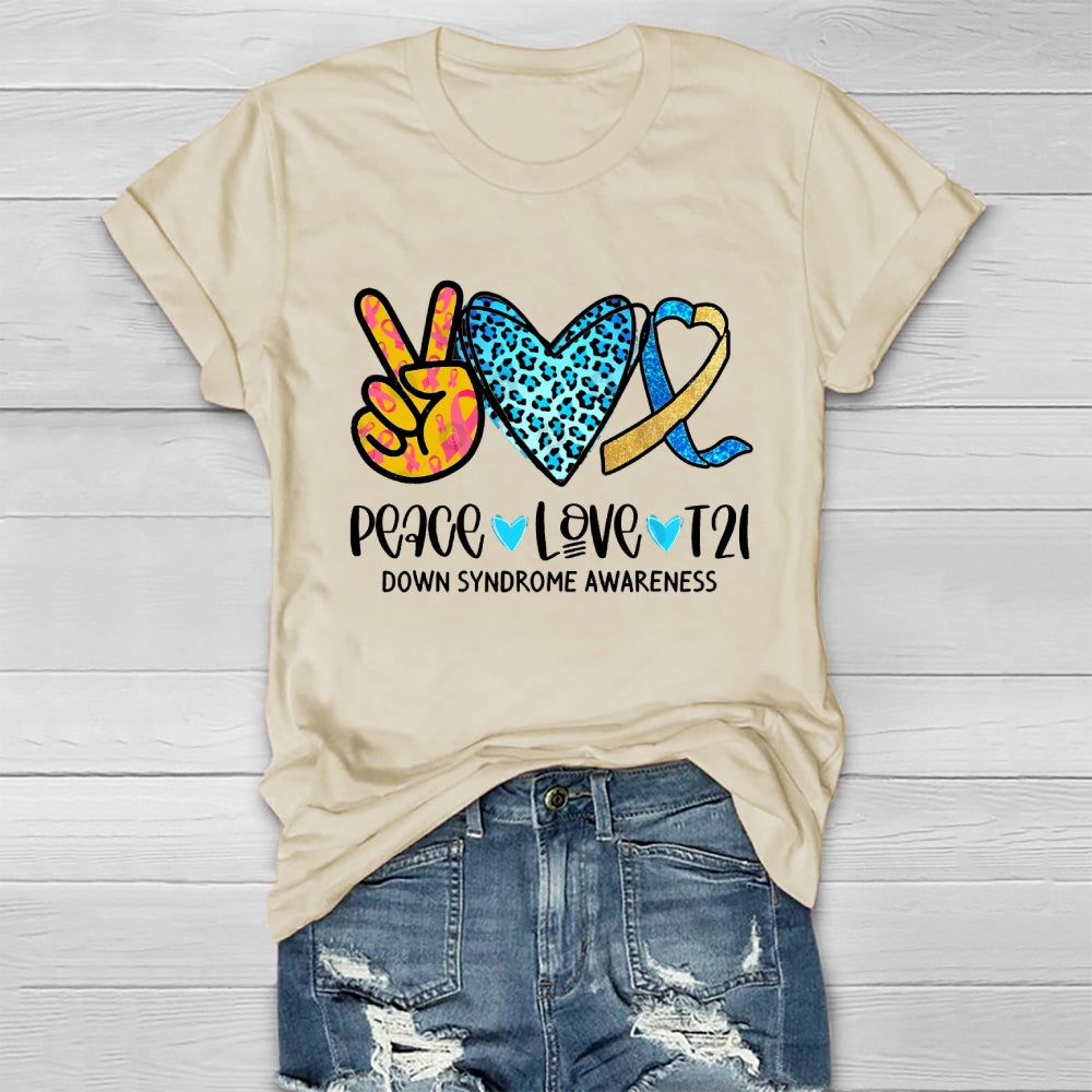 Peace Love T21 Down Syndrome Awareness Healthwear T-shirt