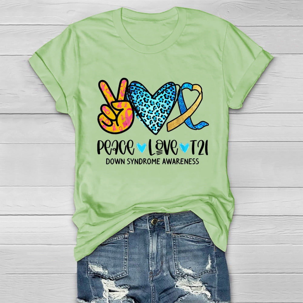 Peace Love T21 Down Syndrome Awareness Healthwear T-shirt