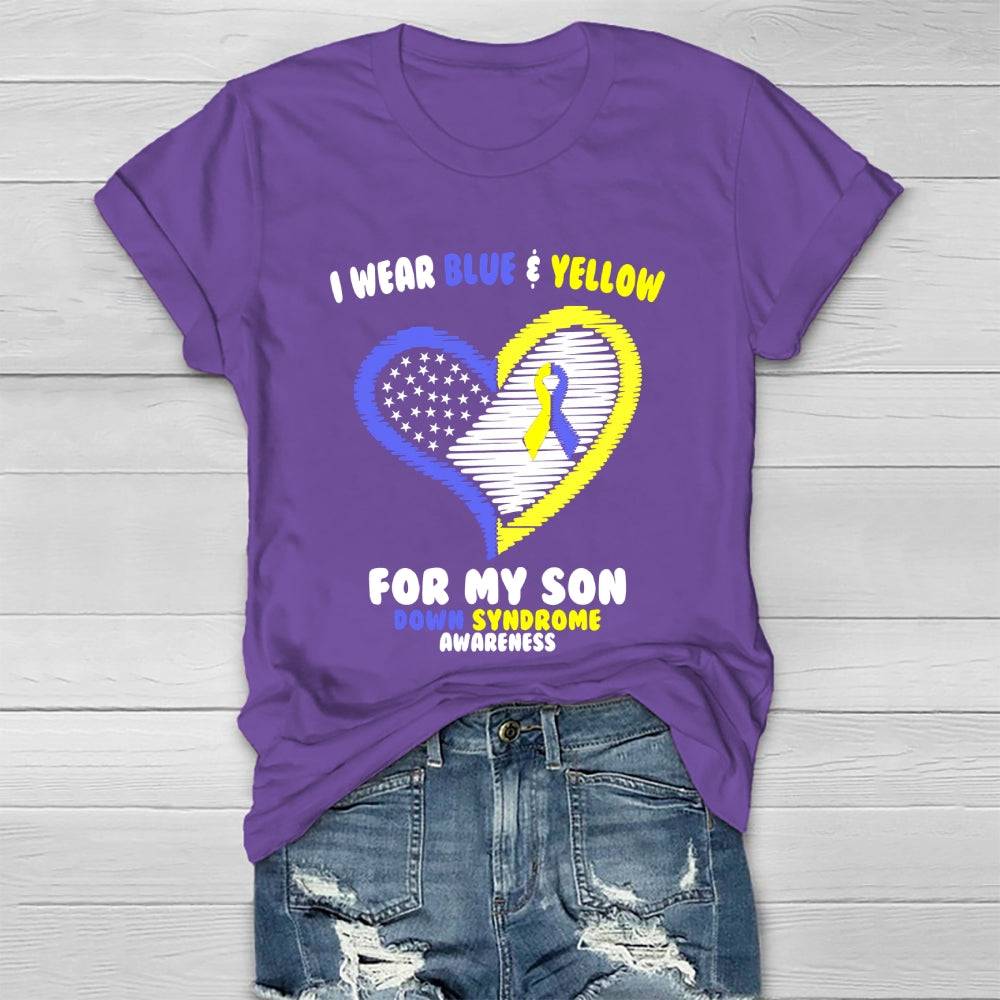 I Wear Blue Yellow For My Son Down Syndrome Awareness Healthwear T-shirt