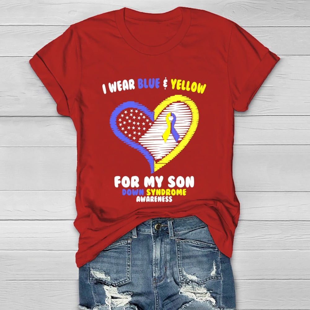 I Wear Blue Yellow For My Son Down Syndrome Awareness Healthwear T-shirt