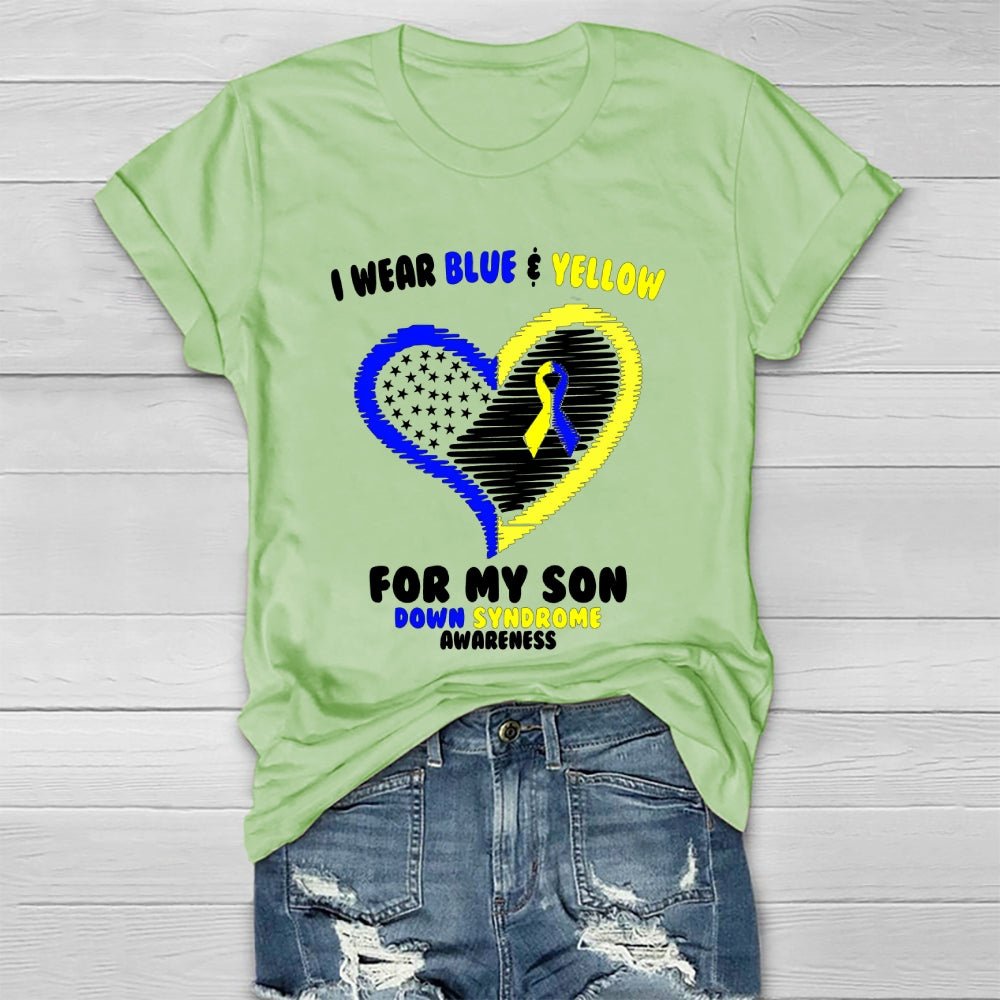 I Wear Blue Yellow For My Son Down Syndrome Awareness Healthwear T-shirt