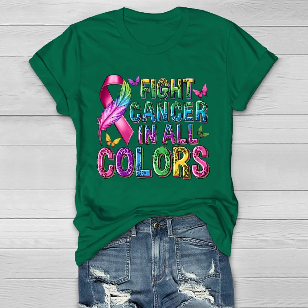Fight Cancer In All Colors Leopard Print Letters Healthwear T-shirt