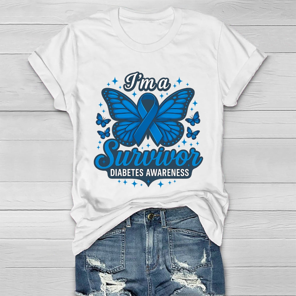 I'm A Survivor Diabetes Awareness Butterfly Healthwear T-shirt