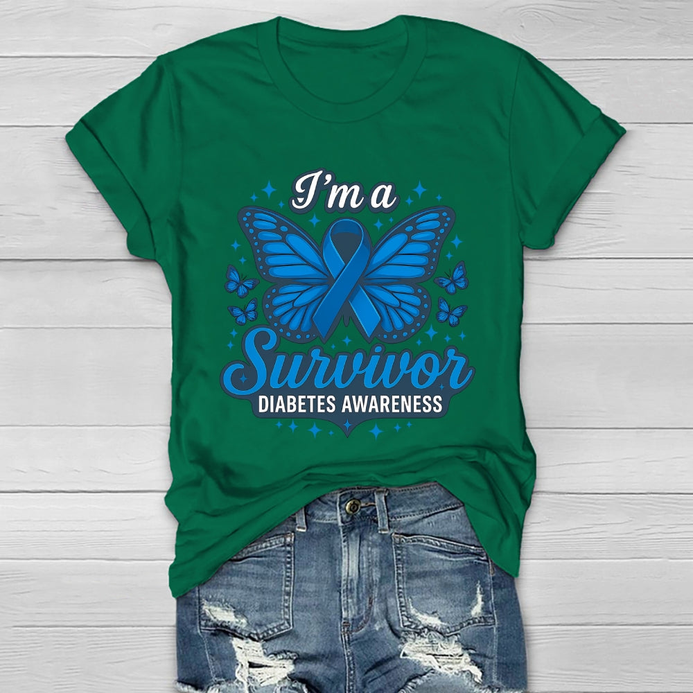 I'm A Survivor Diabetes Awareness Butterfly Healthwear T-shirt