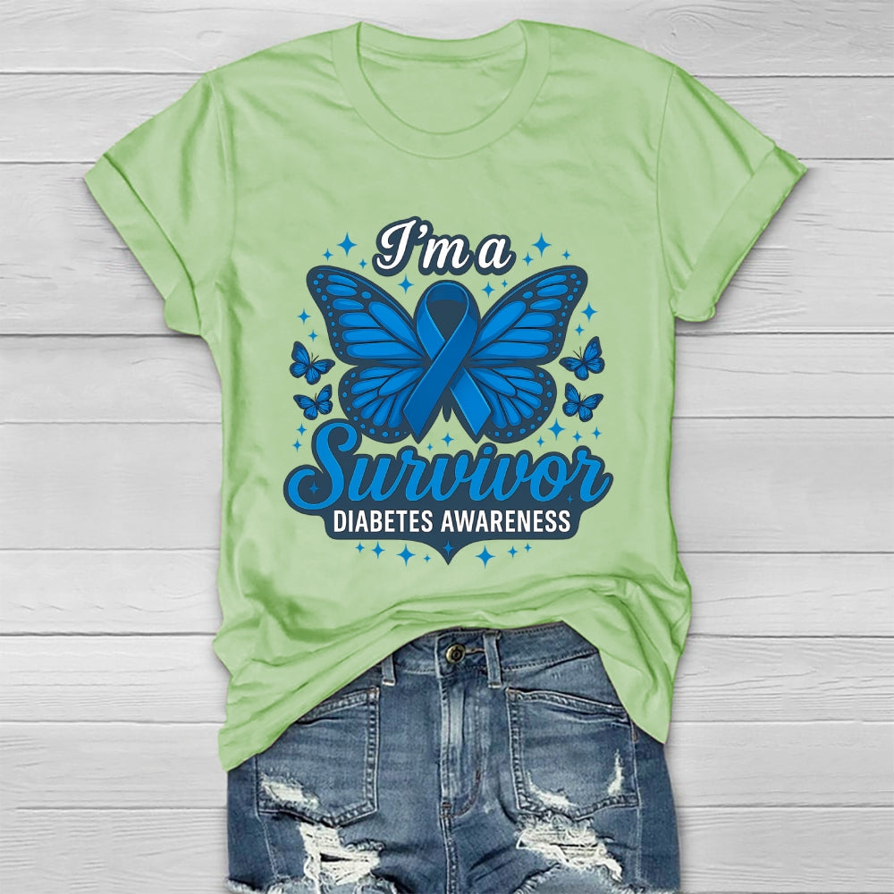 I'm A Survivor Diabetes Awareness Butterfly Healthwear T-shirt