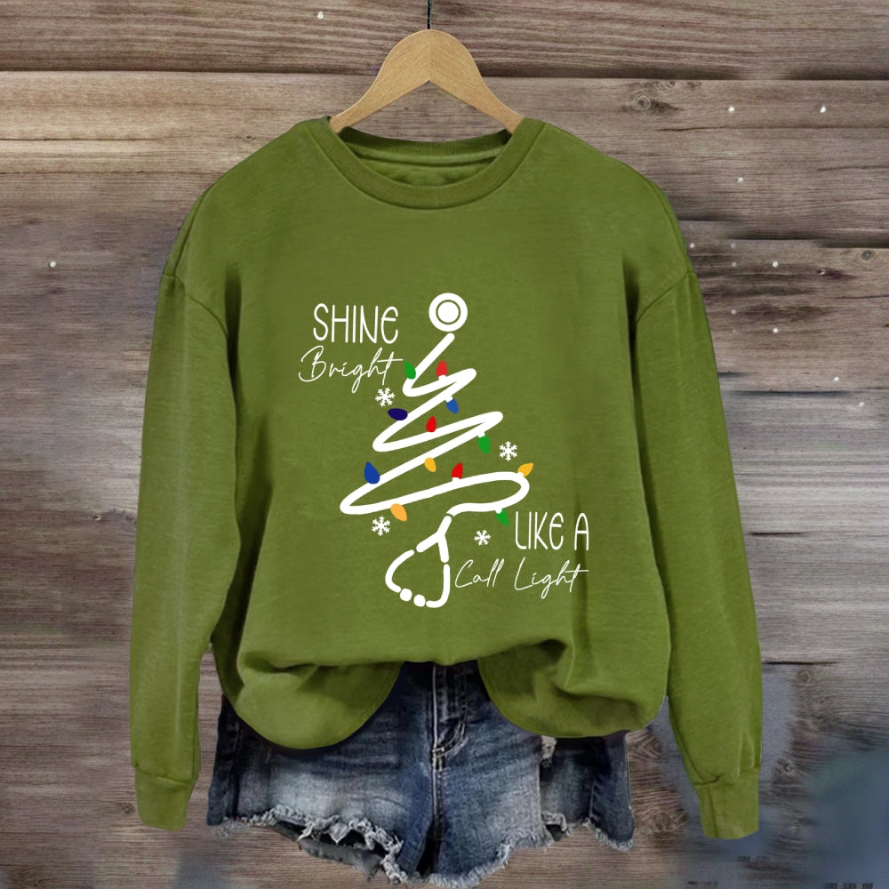 Shine Bright Like A Call Light Stethoscope Nurse Christmas Sweatshirt
