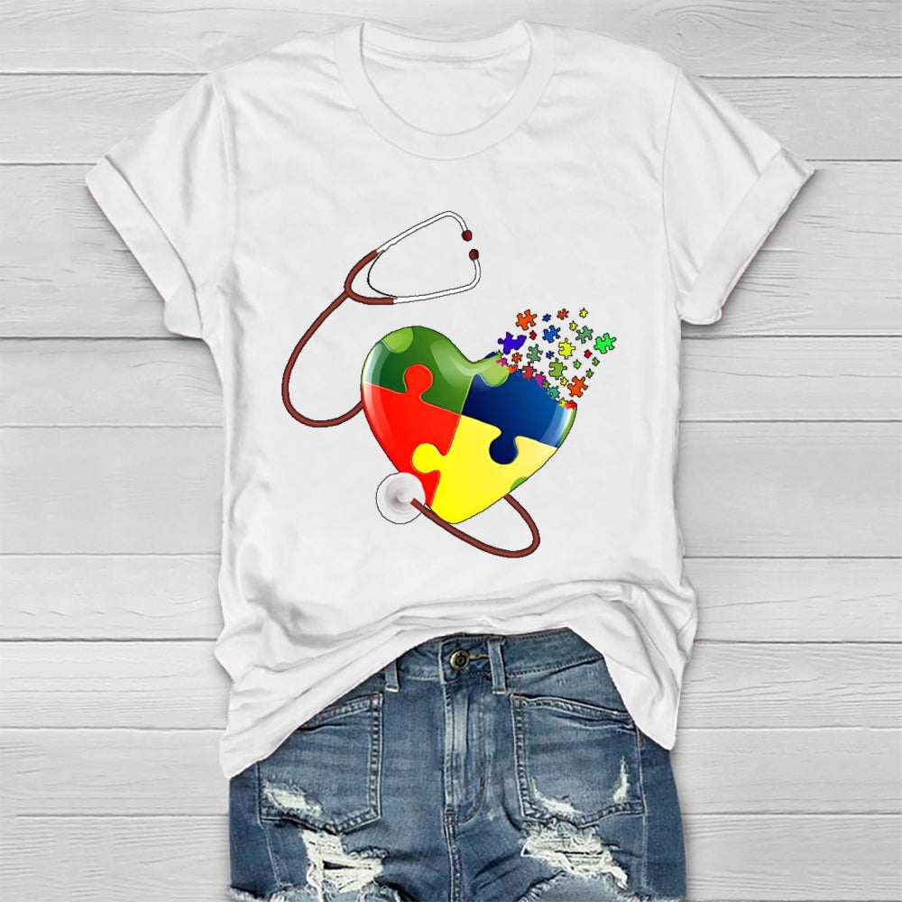 Autism Heartbeat Stethoscope Nurse Awareness Healthwear T-shirt