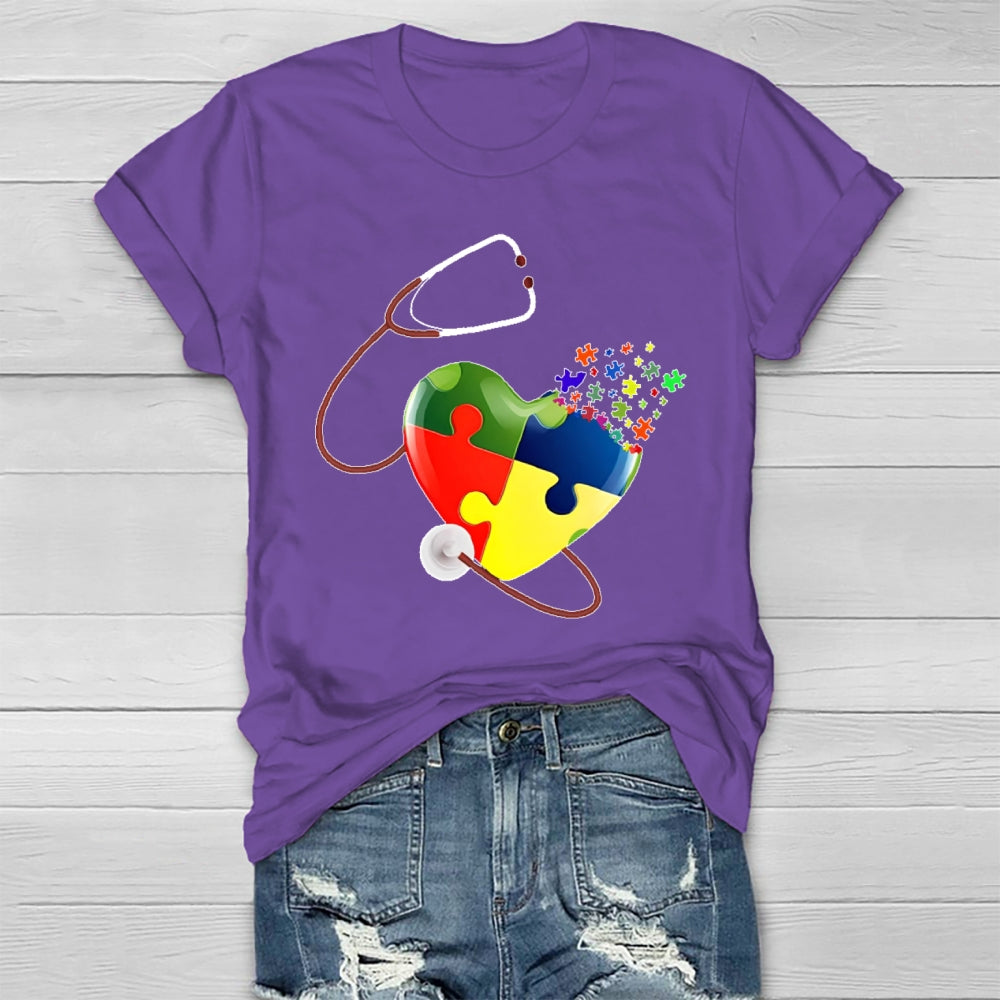 Autism Heartbeat Stethoscope Nurse Awareness Healthwear T-shirt