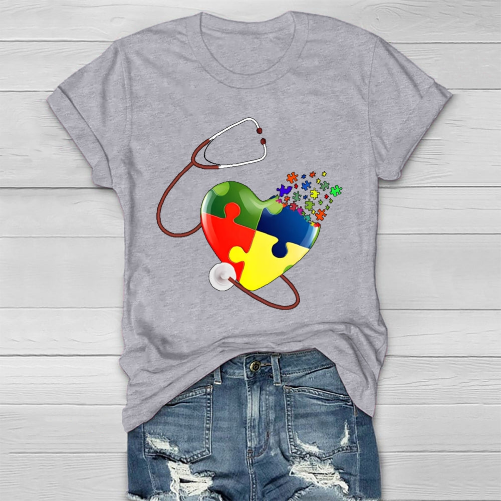 Autism Heartbeat Stethoscope Nurse Awareness Healthwear T-shirt