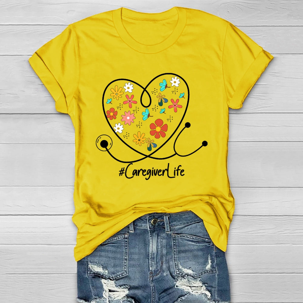 Caregiver Life Flower Healthwear T-shirt