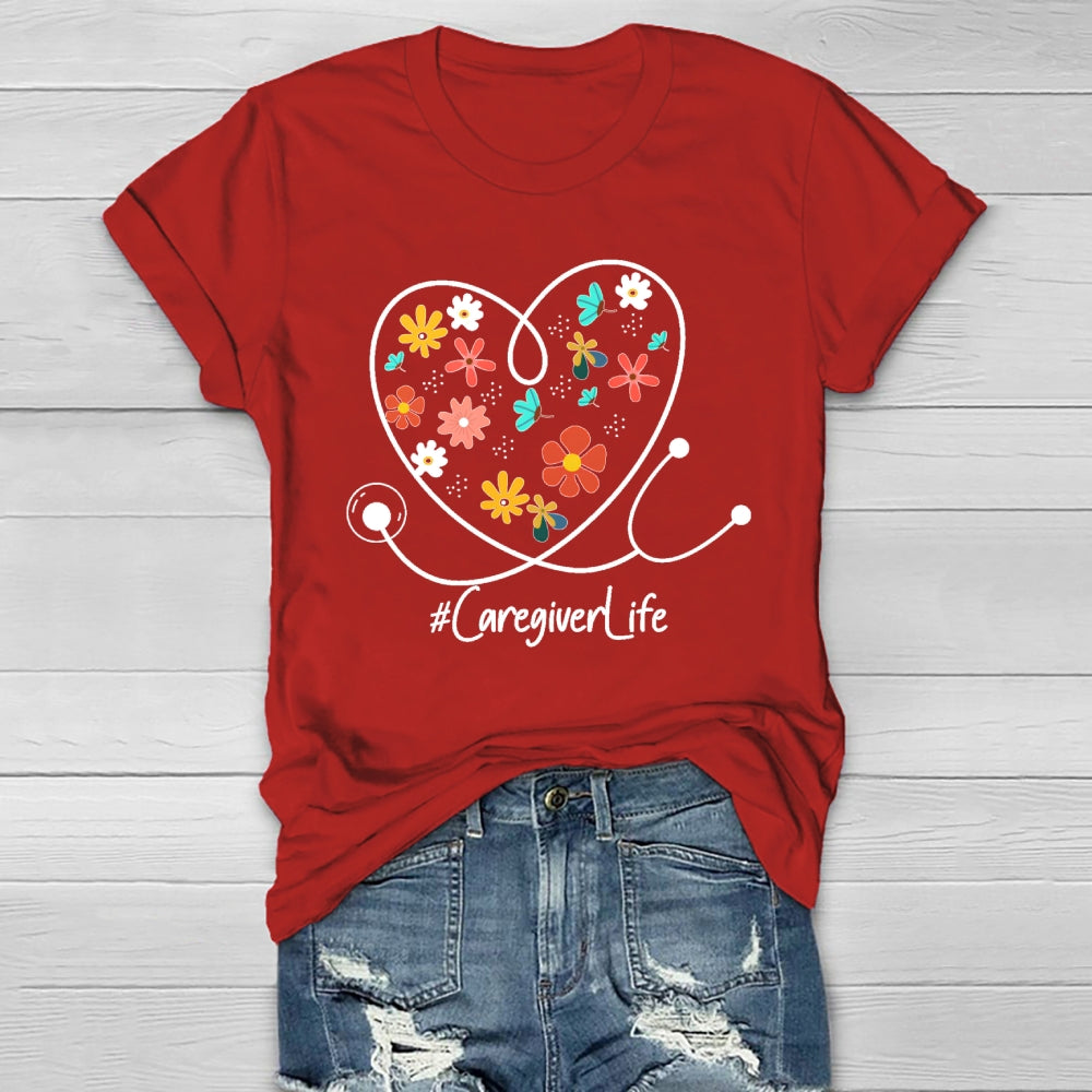 Caregiver Life Flower Healthwear T-shirt