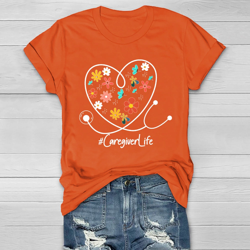 Caregiver Life Flower Healthwear T-shirt