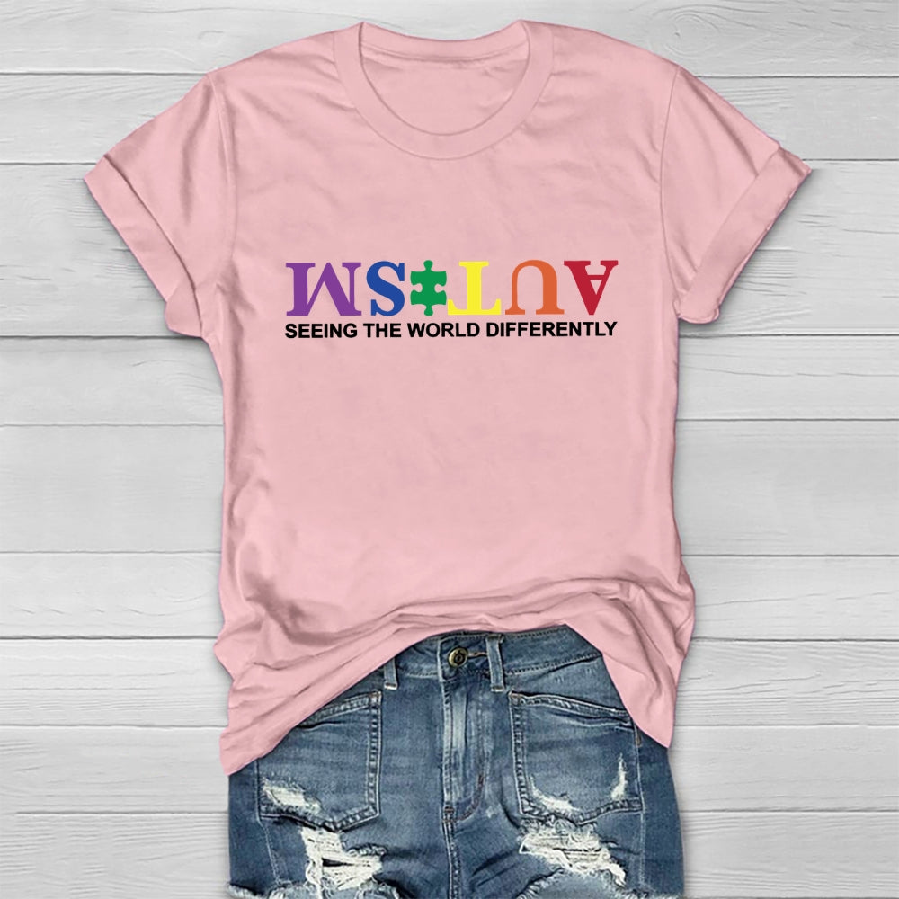 Autism Seeing The World Differently Colorful Letters Healthwear T-shirt