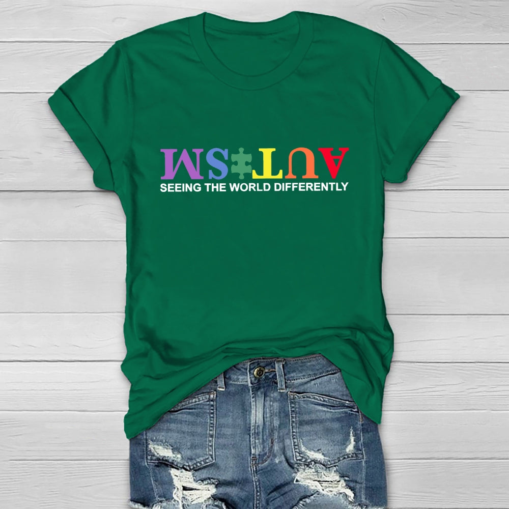 Autism Seeing The World Differently Colorful Letters Healthwear T-shirt