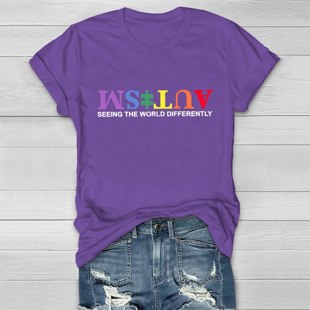 Autism Seeing The World Differently Colorful Letters Healthwear T-shirt