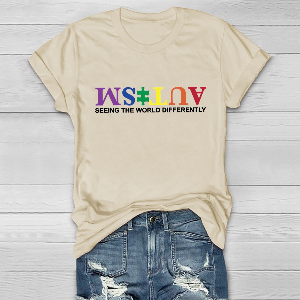 Autism Seeing The World Differently Colorful Letters Healthwear T-shirt