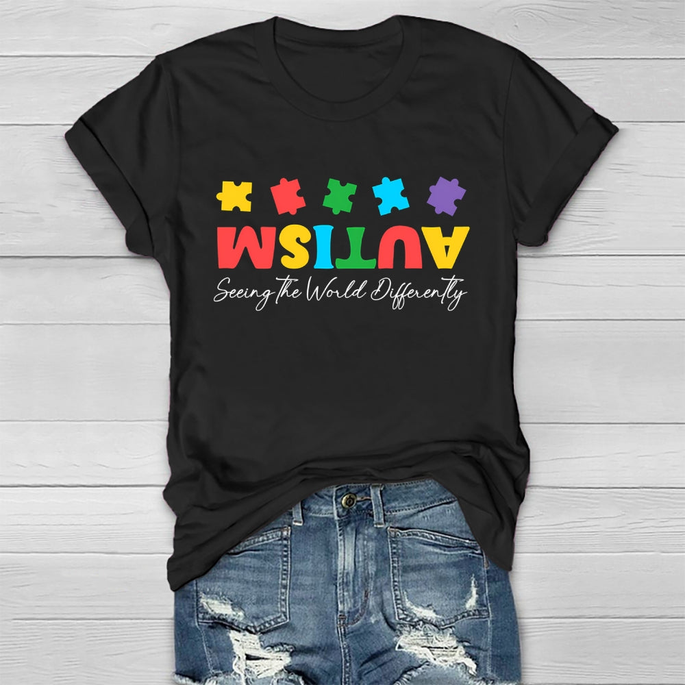 Autism Seeing The World Differently Colorful Puzzle Healthwear T-shirt