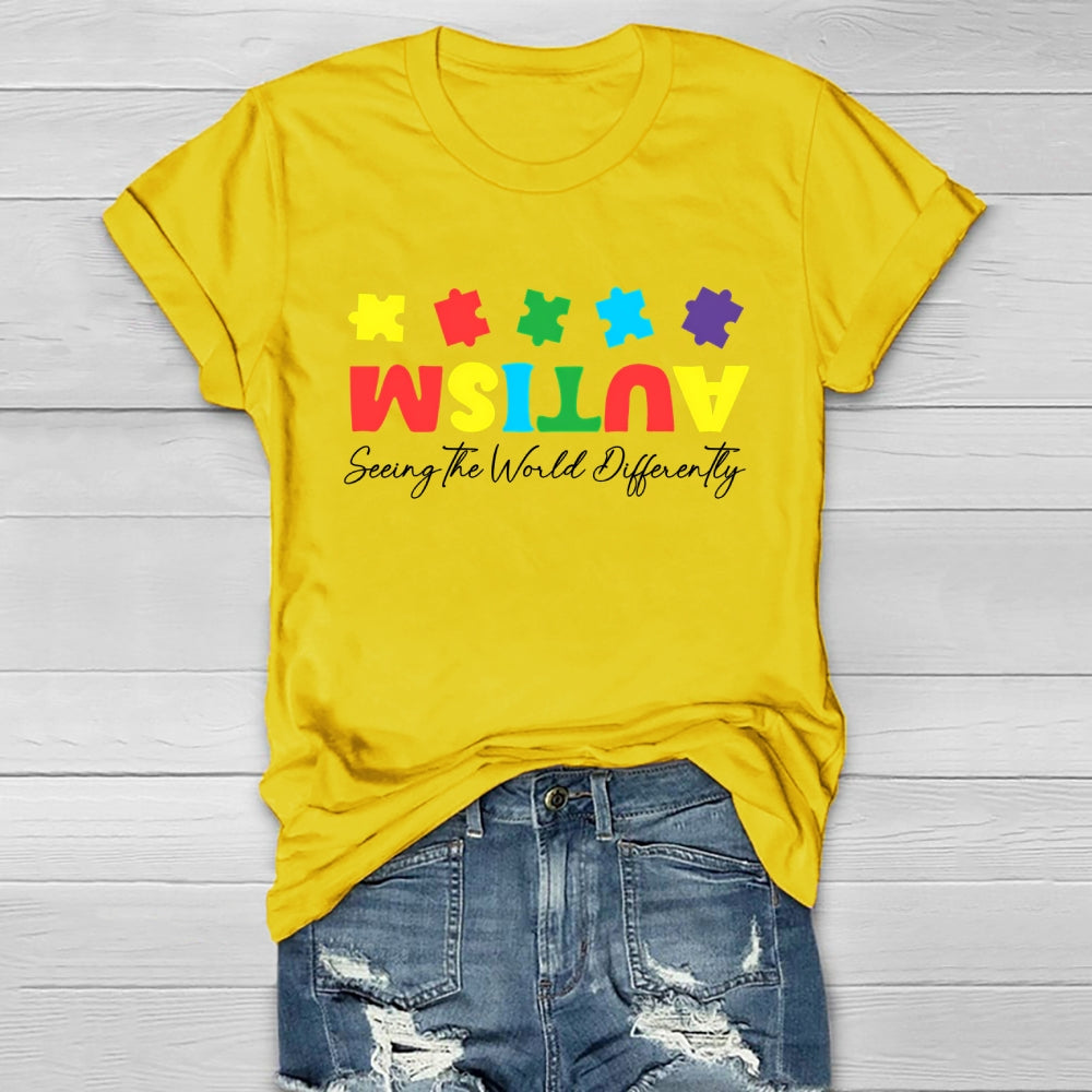 Autism Seeing The World Differently Colorful Puzzle Healthwear T-shirt