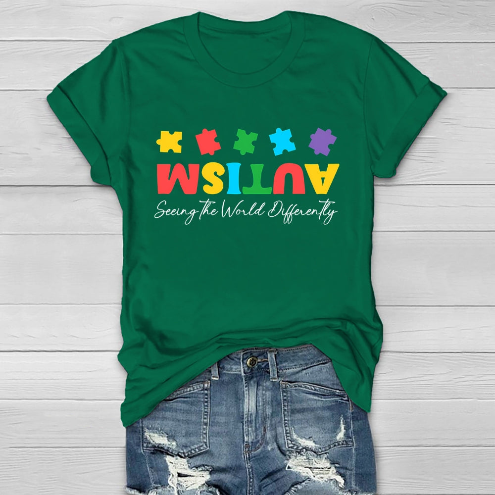 Autism Seeing The World Differently Colorful Puzzle Healthwear T-shirt