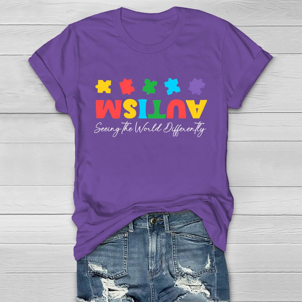 Autism Seeing The World Differently Colorful Puzzle Healthwear T-shirt