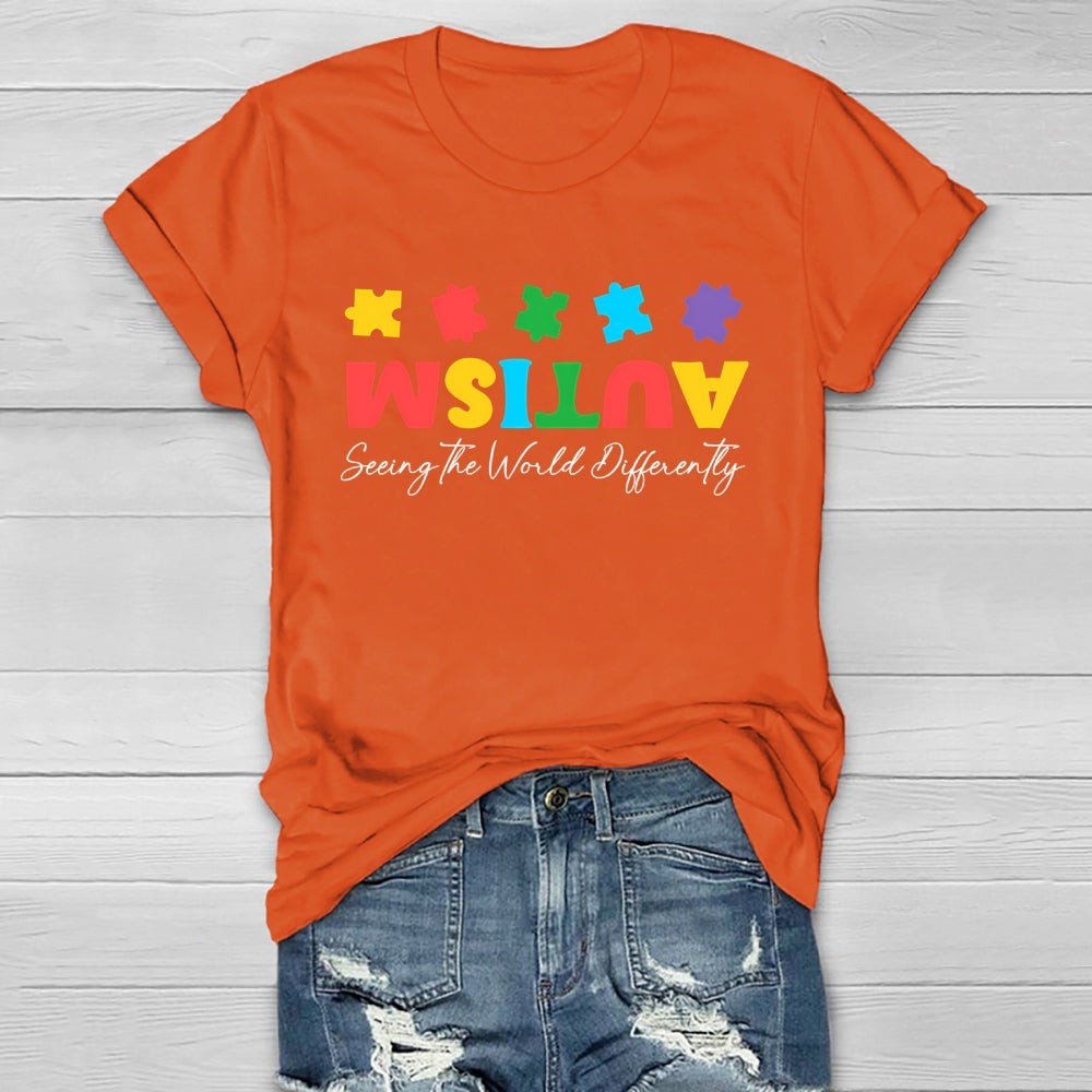 Autism Seeing The World Differently Colorful Puzzle Healthwear T-shirt