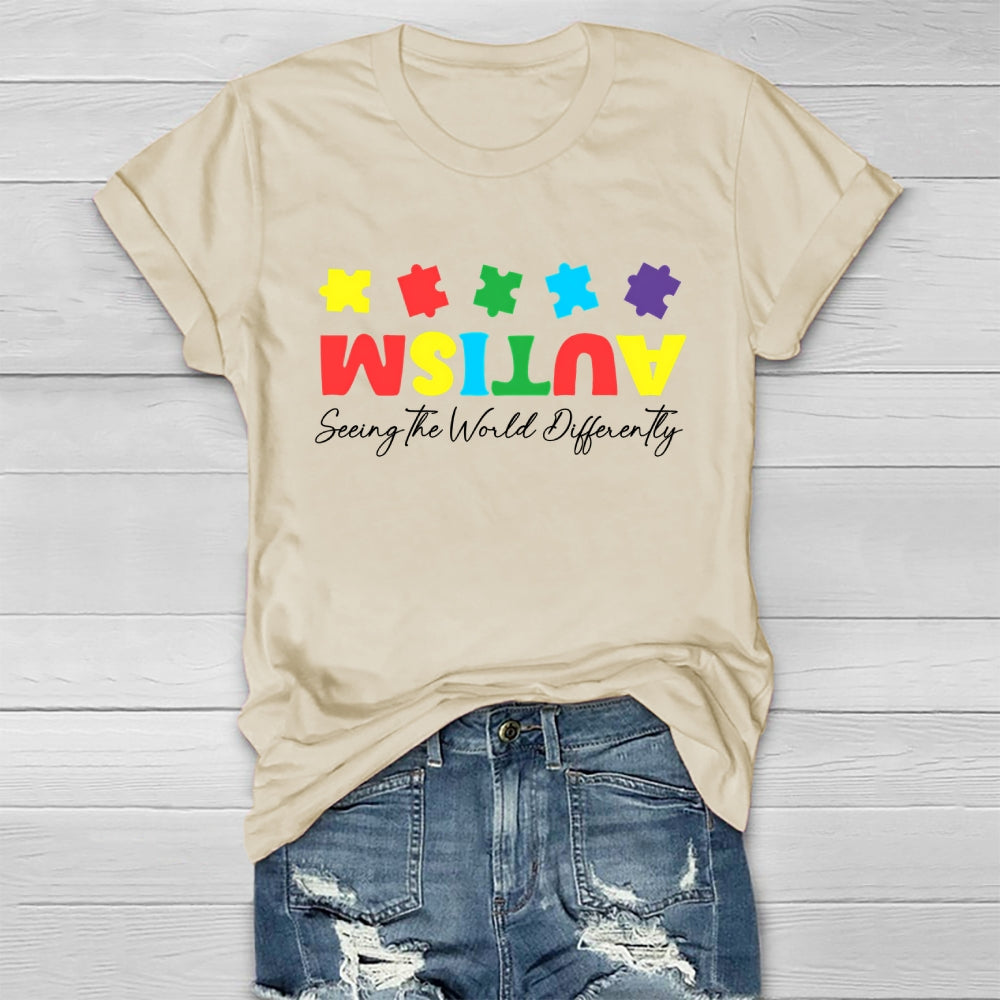 Autism Seeing The World Differently Colorful Puzzle Healthwear T-shirt