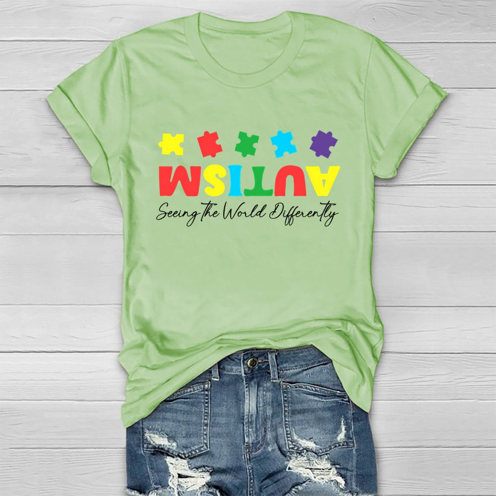 Autism Seeing The World Differently Colorful Puzzle Healthwear T-shirt