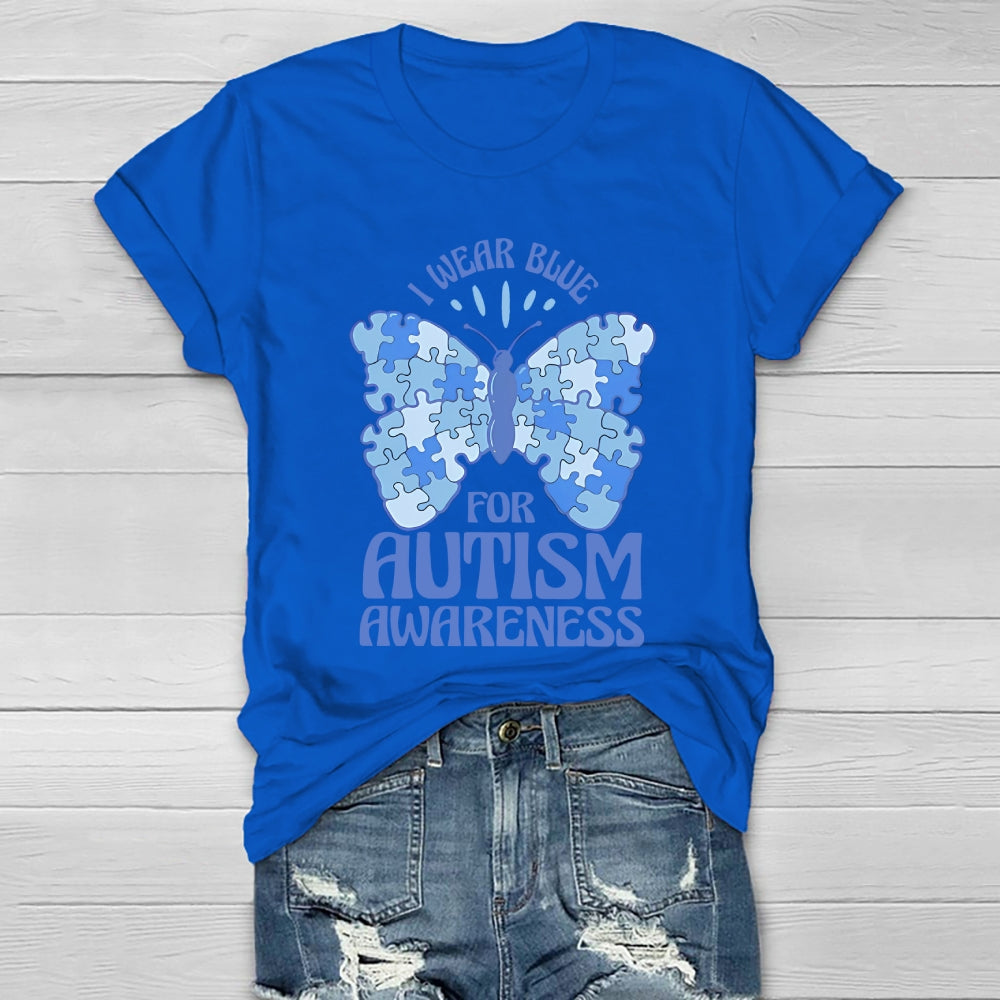 I Wear Blue For Autism Awareness Butterfly Healthwear T-shirt
