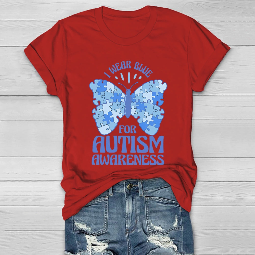 I Wear Blue For Autism Awareness Butterfly Healthwear T-shirt