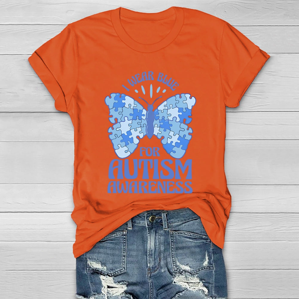 I Wear Blue For Autism Awareness Butterfly Healthwear T-shirt